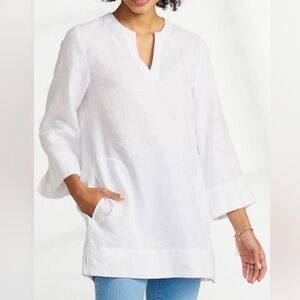 Lands’ End Linen White V-Neck Tunic Top